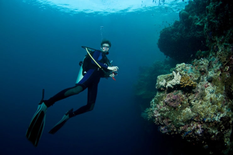 scuba diver by molokini's back wall