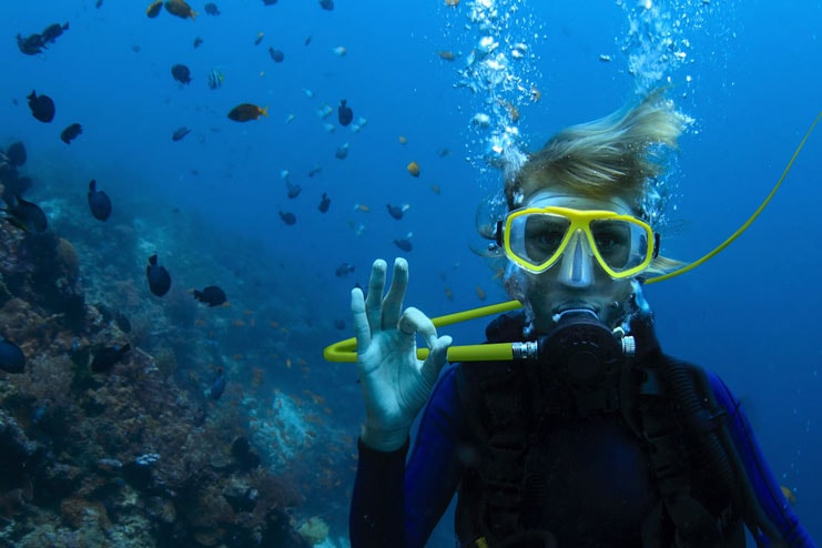 snuba diver underwater